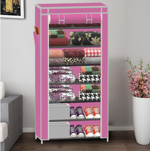spirited 7 layer cloth organizer pp collapsible wardrobe finish color - a7 pink diydo-it-yourself
