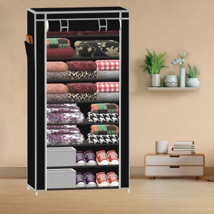 spirited 8 shelf multipurpose use pp collapsible wardrobe finish color - a8 black diydo-it-yourself