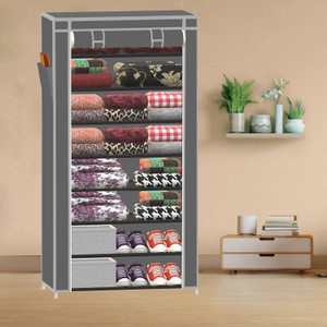 spirited 8 shelf multipurpose use pp collapsible wardrobe finish color - a8 grey diydo-it-yourself