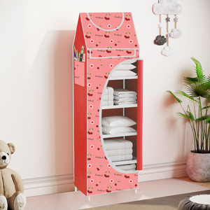 spirited baby 6 shelve unbreakable material carbon steel collapsible wardrobe finish color - cherry cover print diydo-it-yourself