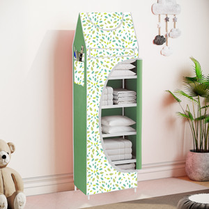 spirited baby 6 shelve unbreakable material carbon steel collapsible wardrobe finish color - leaf cover print diydo-it-yourself