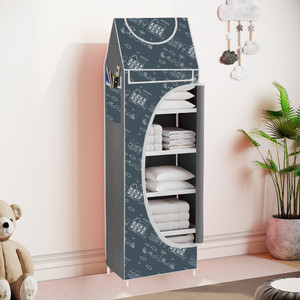 spirited baby 6 shelve unbreakable material carbon steel collapsible wardrobe finish color - house cartoon cover print diydo-it-yourself