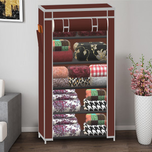 spirited unique collapsible wardrobe 5 shelf pp collapsible wardrobe finish color - a5 brown diydo-it-yourself