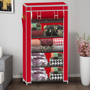 spirited unique collapsible wardrobe 5 shelf pp collapsible wardrobe finish color - a5 red diydo-it-yourself