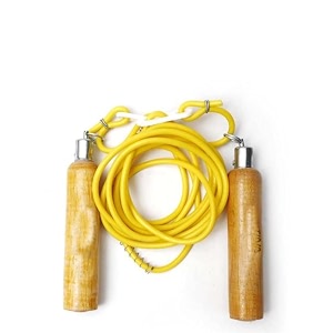 spiro jumpingskipping rope with comfortable wooden handle for weight reducingwarm-upgymsports amp fitness color- yellow