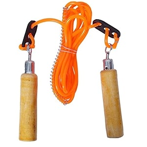 spiro jumpingskipping rope with comfortable wooden handle for weight reducingwarm-upgymsports amp fitness color- orange