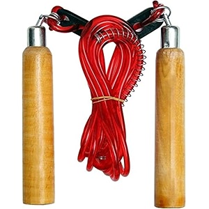 spiro jumpingskipping rope with comfortable wooden handle for weight reducingwarm-upgymsports amp fitness color- red