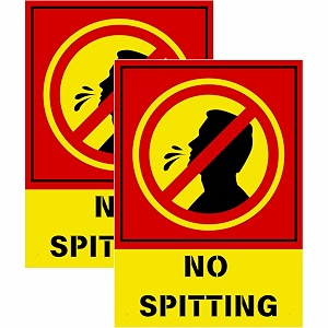 no spitting sign sticker board 205 x 145 cm  self adhesive wall sign with corner holes  peel amp stick or screw fixing  pack of 2 no spitting medium -205 x 145 cm