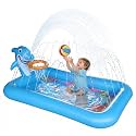 Splash Pad with Basketball Hoop - Shark Inflatable Kiddie Pool for Babies Toddlers, Sprinkler Play Mat for Kids, Outdoor Water Toys for Garden & Backyard