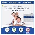 Split Cali King Mattress Encasement 36" x 84" (2PCs) - Waterproof Zippered Protector Hypoallergenic Premium Quality Cover for Adjustable Beds and Split Mattresses (11"-16" Depth)