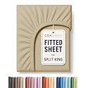 Split King Fitted Sheet - Single Fitted Sheet Only - Deep Pockets - Beige