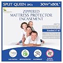 Split Queen Mattress Encasement 30" x 80" (2PCs) - Waterproof Zippered Protector Hypoallergenic Premium Quality Cover for Adjustable Beds and Split Mattresses (11"-16" Depth)