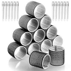 spoken jumbo hair curlers rollers 24pcs set with 12 hair curlers self grip holding rollers and 12 stainless steel duckbill clips for long medium short thick fine thin hair bangs volume black