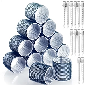spoken jumbo hair curlers rollers 24pcs set with 12 hair curlers self grip holding rollers and 12 stainless steel duckbill clips for long medium short thick fine thin hair bangs volume blue