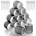 Spoken jumbo Hair Curlers Rollers, 24Pcs Set with 12 Hair Curlers Self Grip Holding Rollers and 12 Stainless Steel Duckbill Clips for Long Medium Short Thick Fine Thin Hair Bangs Volume (Black)