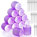 Spoken jumbo Hair Curlers Rollers, 24Pcs Set with 12 Hair Curlers Self Grip Holding Rollers and 12 Stainless Steel Duckbill Clips for Long Medium Short Thick Fine Thin Hair Bangs Volume (Purple)