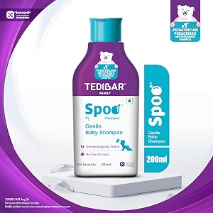 spoo no-tear formula baby shampoo 200ml from tedibar family  gentle on scalp  no no 1 pediatrician prescribed anti seborrheic shampoo - by torrent pharma