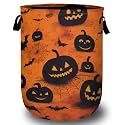 Spooky Pumpkin Laundry Basket, Halloween Laundry Hamper Collapsible Oxford Cloth with Handle Clothes Storage Bin for Bathroom Laundry Room Bedroom 15.7 X 20 Inch