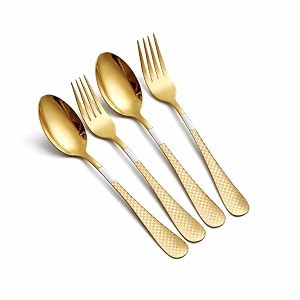 spoon and fork set aurum gold 4-piece stainless steel