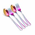 Spoon and Fork Set – 4-Piece Premium Stainless Steel Cutlery Set with Checkered Handle | Stylish Rainbow Flatware for Dining Table, Travel, Parties &amp; Daily Use – Dishwasher Safe