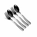 Spoon and Fork Set – 4-Piece Premium Stainless Steel Cutlery Set with Checkered Handle | Stylish Charcoal Black Flatware for Dining Table, Travel, Parties &amp; Daily Use – Dishwasher Safe