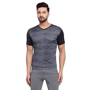 sporto Black Self Design V-Neck T-Shirt for