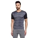 sporto Black Self Design V-Neck T-Shirt for