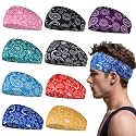 Sports Headband for Men 9 Pack Sweat Headbands for Men Running Workout Headbands Wide Sweatband Mens Stretchy Headband for Running Cycling Football Basketball Yoga