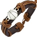 Sports Leather Wrap Bracelets for Men & Teens, Team Sport Jewelry for High School, Teenagers Charm Bracelet Adjustable Sizing