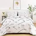 Sports Theme Quilted Comforter Set King Size, Golf Club Lightweight 3 Pieces Bedding Set, White Soft Warm Down Comforter 104" x 90" Quilted Bedding Sets for Girls Boys Kids
