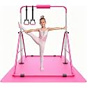 Sportsroyals Gymnastics Bar for Kids,Adjustable Height Gymnastic Horizontal Bars,Folding Gymnastic Junior Training Kip Bar for Home, Pink