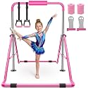Sportsroyals Gymnastics Bar for Kids,Adjustable Height Gymnastic Horizontal Bars,Folding Gymnastic Junior Training Kip Bar for Home, Pink