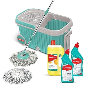 spotzero by milton elite mop with cleaner set - disinfectant toilet cleaner 2 pcs x 500 ml disinfectant floor cleaner 1 pc x 1 litres