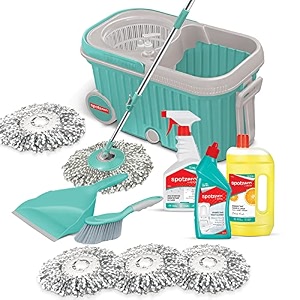 spotzero by milton elite mop floor cleaning kit with added refill-dustpan set with brush 1 pctoilet cleaner 1 pc -500 mlfloor cleaner 1pc - 1 ltrmultipurpose cleaner 1 pc - 500 mlmop refill 3 pc