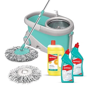 spotzero by milton prime mop with cleaner set - disinfectant toilet cleaner 2 pcs x 500 ml disinfectant floor cleaner 1 pc x 1 litres