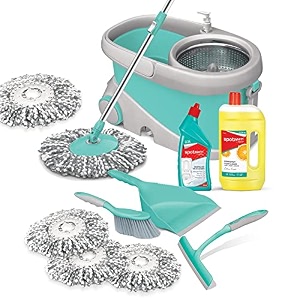 spotzero by milton prime mop floor and kitchen cleaning - dustpan set with brush 1 pc toilet cleaner 1 pc - 500 ml floor cleaner 1 pc - 1 ltrs kitchen platform moppy 1 pc spin mop refill 3 pc