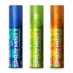 spraymintt mouth freshener  mukhwas  breath freshener  oral hygiene  175 sprays of instant long lasting with zero calories freshness  icymint flavour  saunfshiver flavour  orangewave flavour  15g - combo of 3