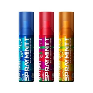 spraymintt mouth freshener  mukhwas  breath freshener  oral hygiene  175 sprays of instant long lasting with zero calories freshness  icymint flavour  brezeberry flavour  orangewave flavour  15g - combo of 3