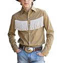 Spring&amp;Gege Western Boys' Button-Down Shirts Long Sleeve, Pearl Snap Shirt with Fringe (5-14 Years)