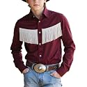 Spring&amp;Gege Western Boys' Button-Down Shirts Long Sleeve, Pearl Snap Shirt with Fringe (5-14 Years)