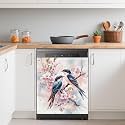 Spring Bird Dishwasher Magnets Decorative Cover,Pink Peach Flower Waterproof Magnetic Dishwasher Cover Panel,Refrigerator Magnet Cover for Kitchen Home Decor 23x26 Inch