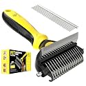 Spring Blossoms-2 in 1 Professional Grooming Rake for Cats & Dogs-Dematting Comb for Easy Mats & Tangles Removing,Pet Brush Safe No More Nasty Shedding and Flying Hair (Lemon Yellow)