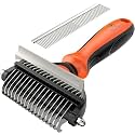 Spring Blossoms-2 in 1 Professional Grooming Rake for Cats &amp; Dogs-Dematting Comb for Easy Mats &amp; Tangles Removing,Pet Brush Safe No More Nasty Shedding and Flying Hair (Orange)