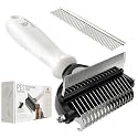 Spring Blossoms-2 in 1 Professional Grooming Rake for Cats & Dogs-Dematting Comb for Easy Mats & Tangles Removing,Pet Brush Safe No More Nasty Shedding and Flying Hair (Cloud Dancer White)