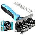 Spring Blossoms-2 in 1 Professional Grooming Rake for Cats & Dogs-Dematting Comb for Easy Mats & Tangles Removing,Pet Brush Safe No More Nasty Shedding and Flying Hair (Blue)