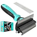 Spring Blossoms-2 in 1 Professional Grooming Rake for Cats & Dogs-Dematting Comb for Easy Mats & Tangles Removing,Pet Brush Safe No More Nasty Shedding and Flying Hair (Cyan)