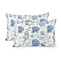 Spring Blue Floral Satin Pillowcases Standard Size Set of 2 Cooling Hydrangea Flower Silk Pillow Cases for Hair and Skin Zippered Botanical Eucalyptus Leaf Throw Pillow Covers for Women Men 20"x26"