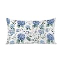 Spring Blue Floral Satin Pillowcases with Zipper Cal King Size Cooling Hydrangea Flower Silk Pillow Cases for Hair and Skin Soft Botanical Eucalyptus Leaf Throw Pillow Covers for Women Men 20x40 Inch