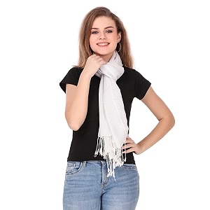 spring board fluffy long lasting viscose ethnic stole scarf for women and girls white pack of 1
