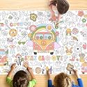 Groovy Coloring Tablecloth for Kids, Colorful 30x72 Inch Poster with Peace Signs, Daisy, Retro Designs, Perfect for Party Games for Girls, Groovy Party Decorations